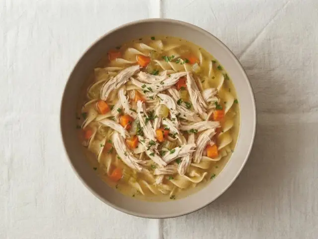 Chicken noodle soup made from a whole chicken